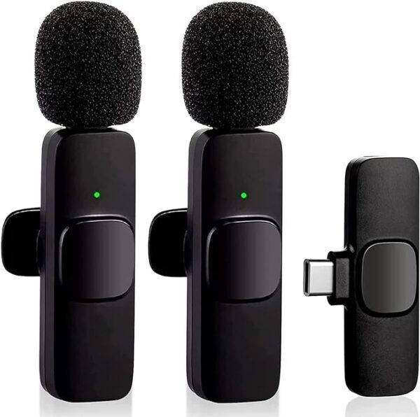 Kit 2 Microfone de Lapela Sem Fio Wireless Um Receptor Profissional Alcance 20 Metros Tipo C Android Presilha para Camisa Transmissão Reunião Palestra Gravação de Vídeo YouTube TikTok