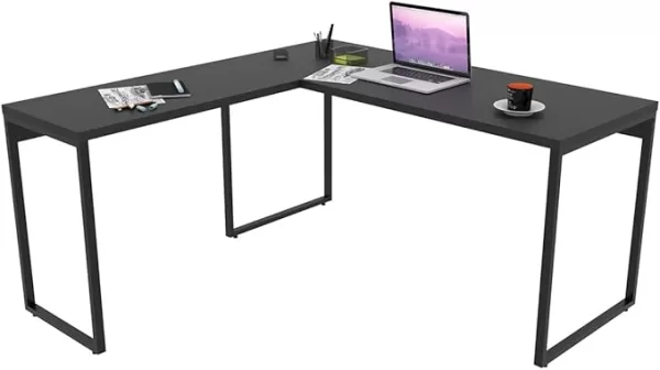 Mesa de Escritório em L Estilo Industrial 1,50mX1,50m Kuadra, Compace, Preto Ônix / Est.Preta - Image 3