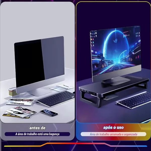Tarbaha Base Suporte Gamer para Monitor e Notebook, Ajustável, Preto com Luzes RGB, 3 USB + 1 Tipo C Saída, Organizador Multifuncional para Escritório - Image 7