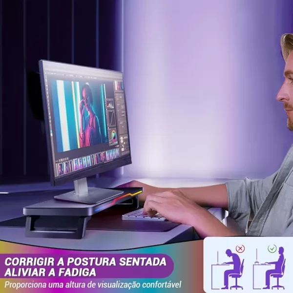 Tarbaha Base Suporte Gamer para Monitor e Notebook, Ajustável, Preto com Luzes RGB, 3 USB + 1 Tipo C Saída, Organizador Multifuncional para Escritório - Image 3